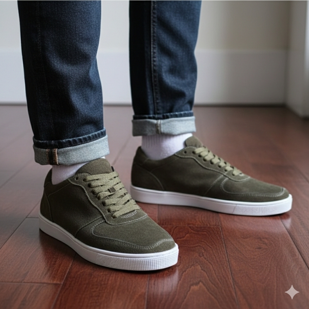 NIB Baccus Shoemaker Olive Green Suede Sneakers - Size 42 (US 10)